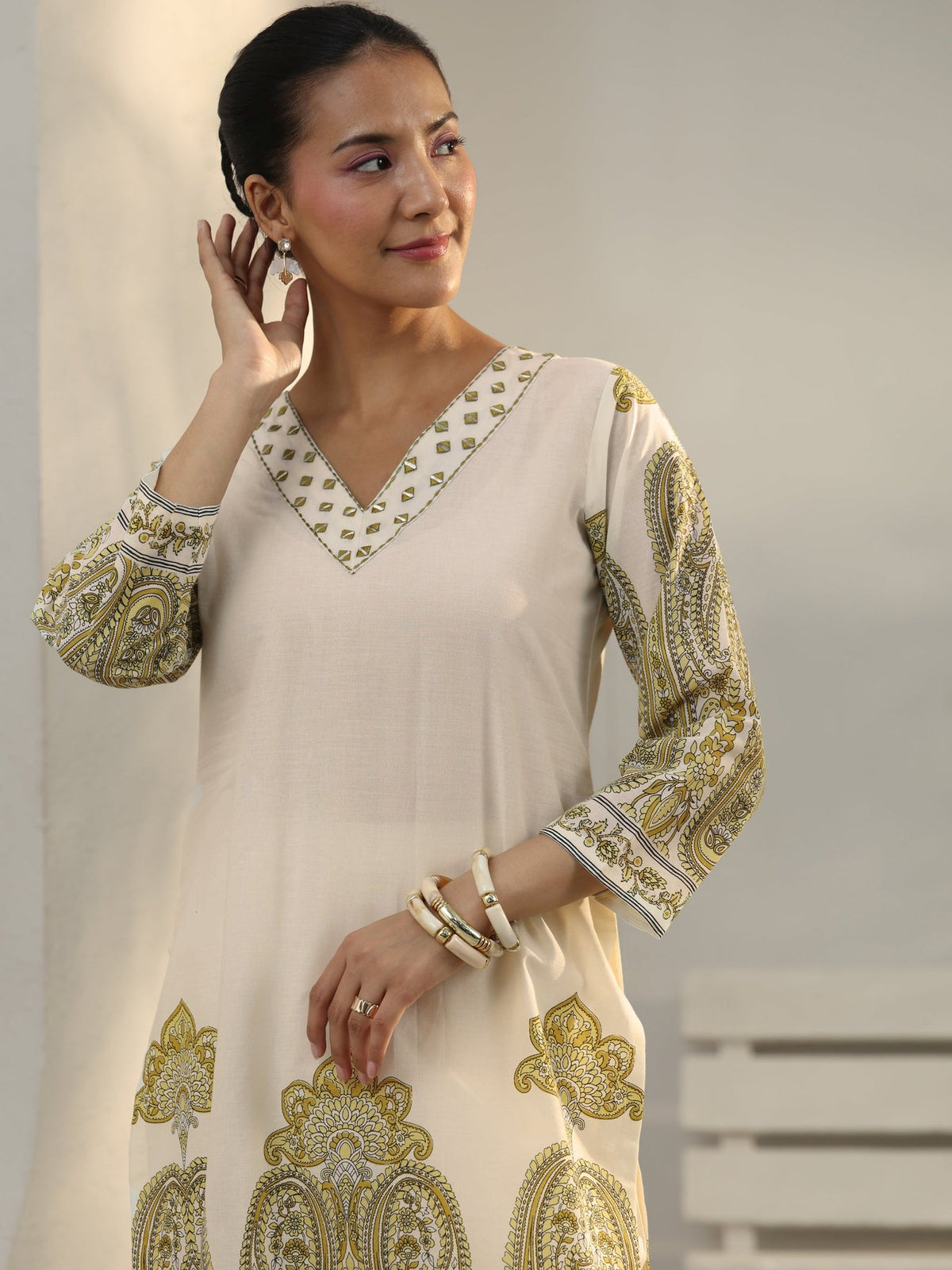 Libas Off White Ethnic Printed Cotton Co-Ord Set CO87