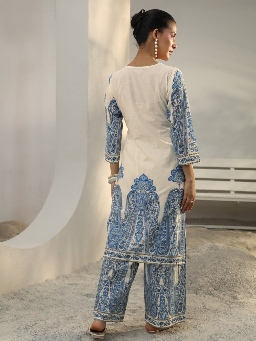 Libas Off White Ethnic Printed Cotton Co-Ord Set CO87