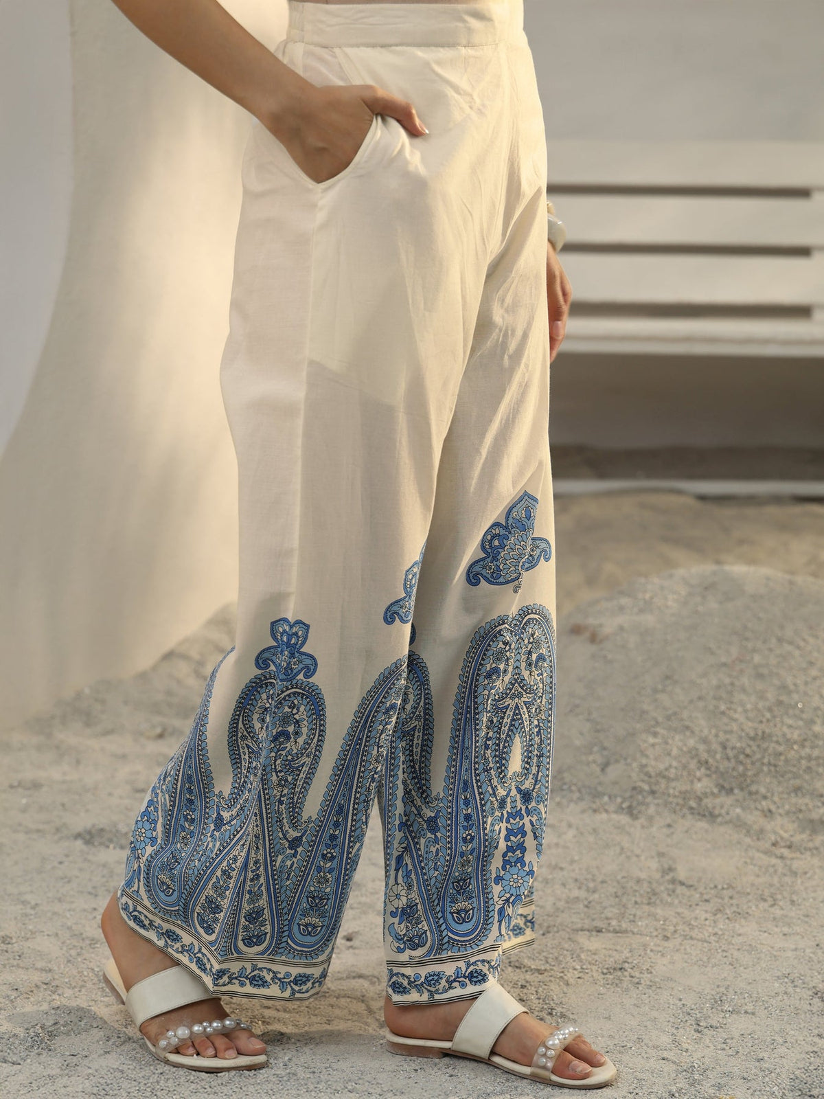 Libas Off White Ethnic Printed Cotton Co-Ord Set CO87
