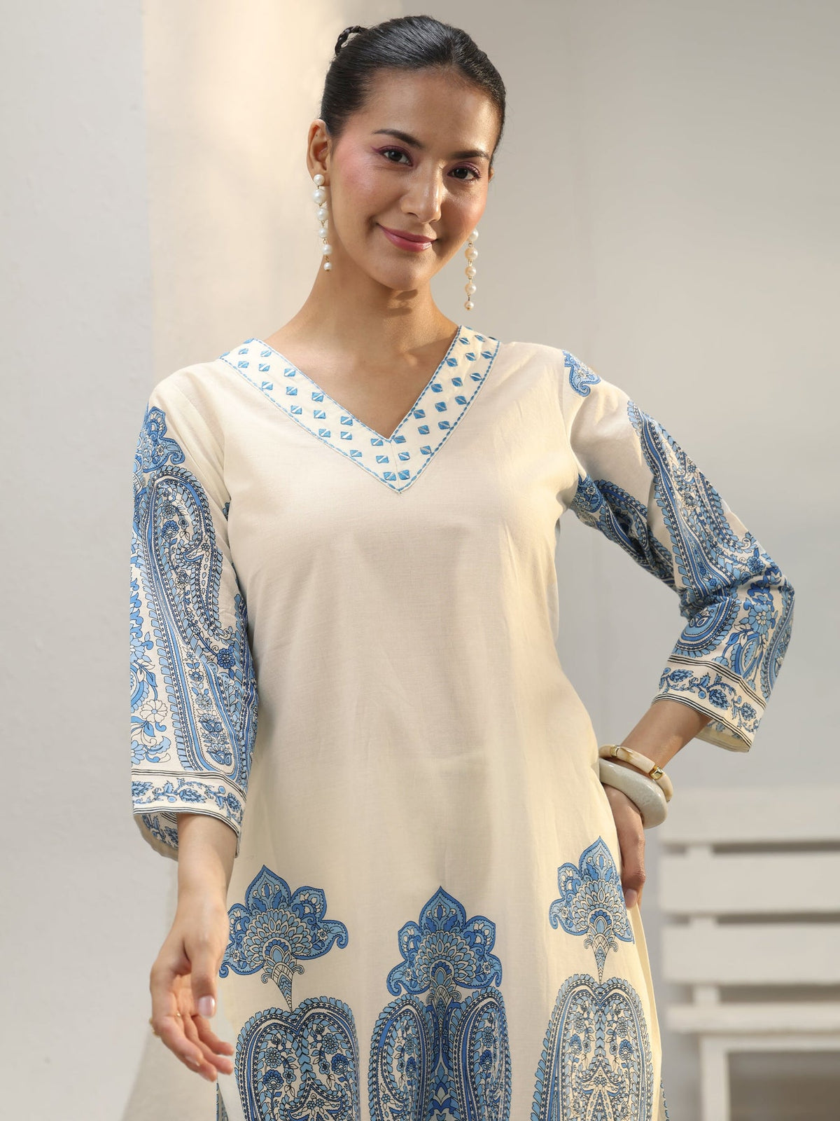 Libas Off White Ethnic Printed Cotton Co-Ord Set CO87