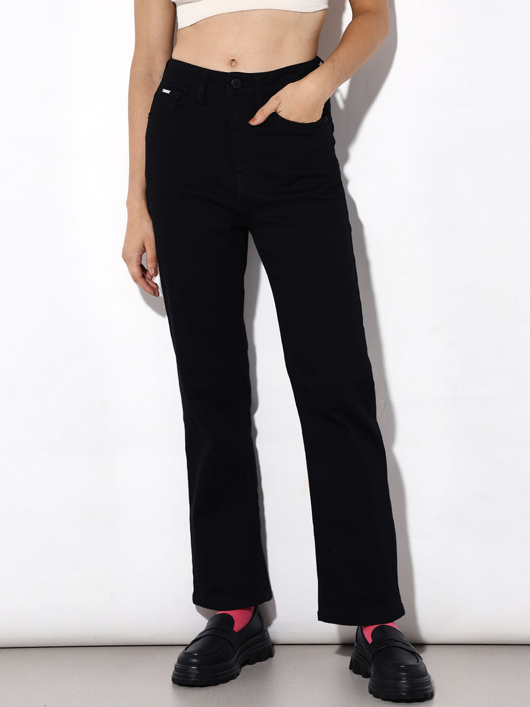 Black High Rise Straight Fit Jeans