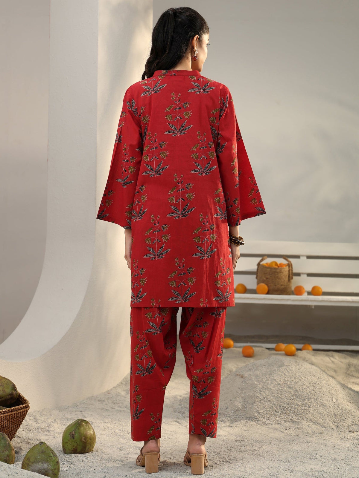 Libas Red Floral Printed Cotton Co-Ord Set CO87