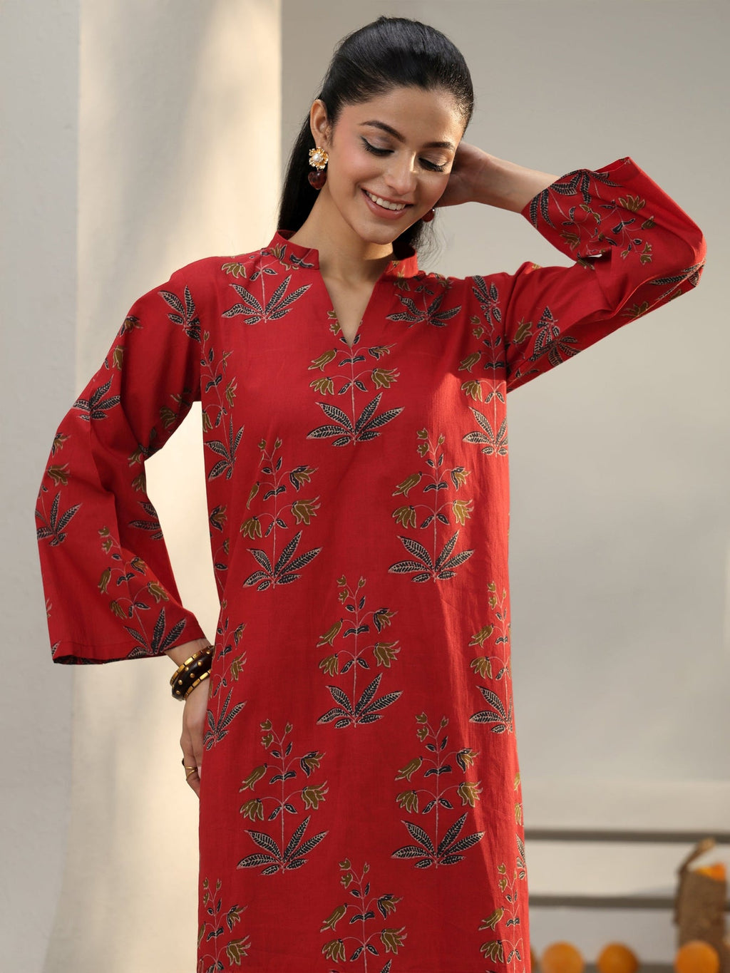 Libas Red Floral Printed Cotton Co-Ord Set CO87