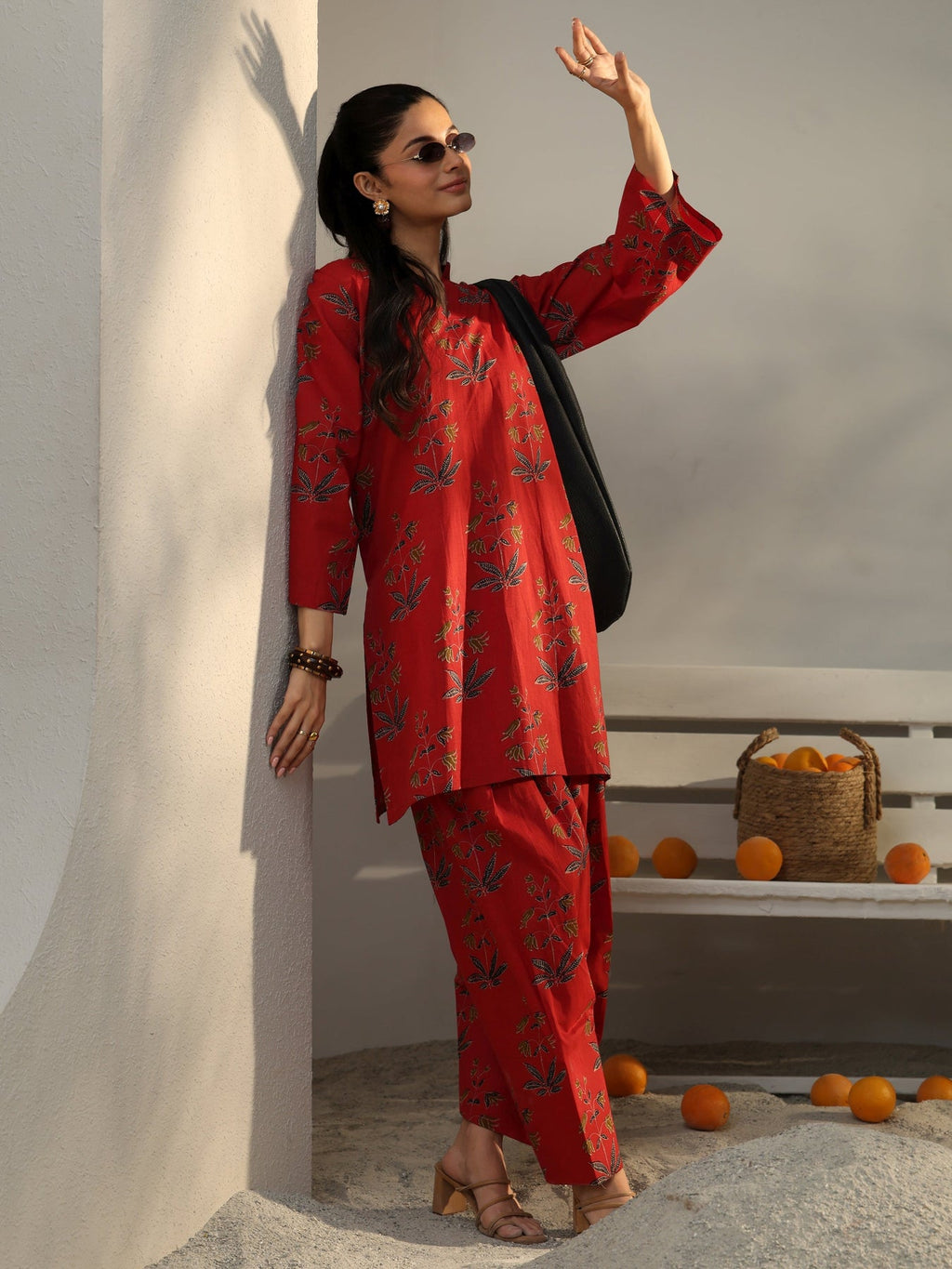 Libas Red Floral Printed Cotton Co-Ord Set CO87