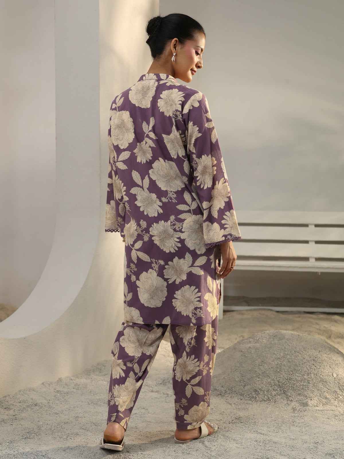 Libas Purple Floral Printed Cotton Co-Ord Set CO87