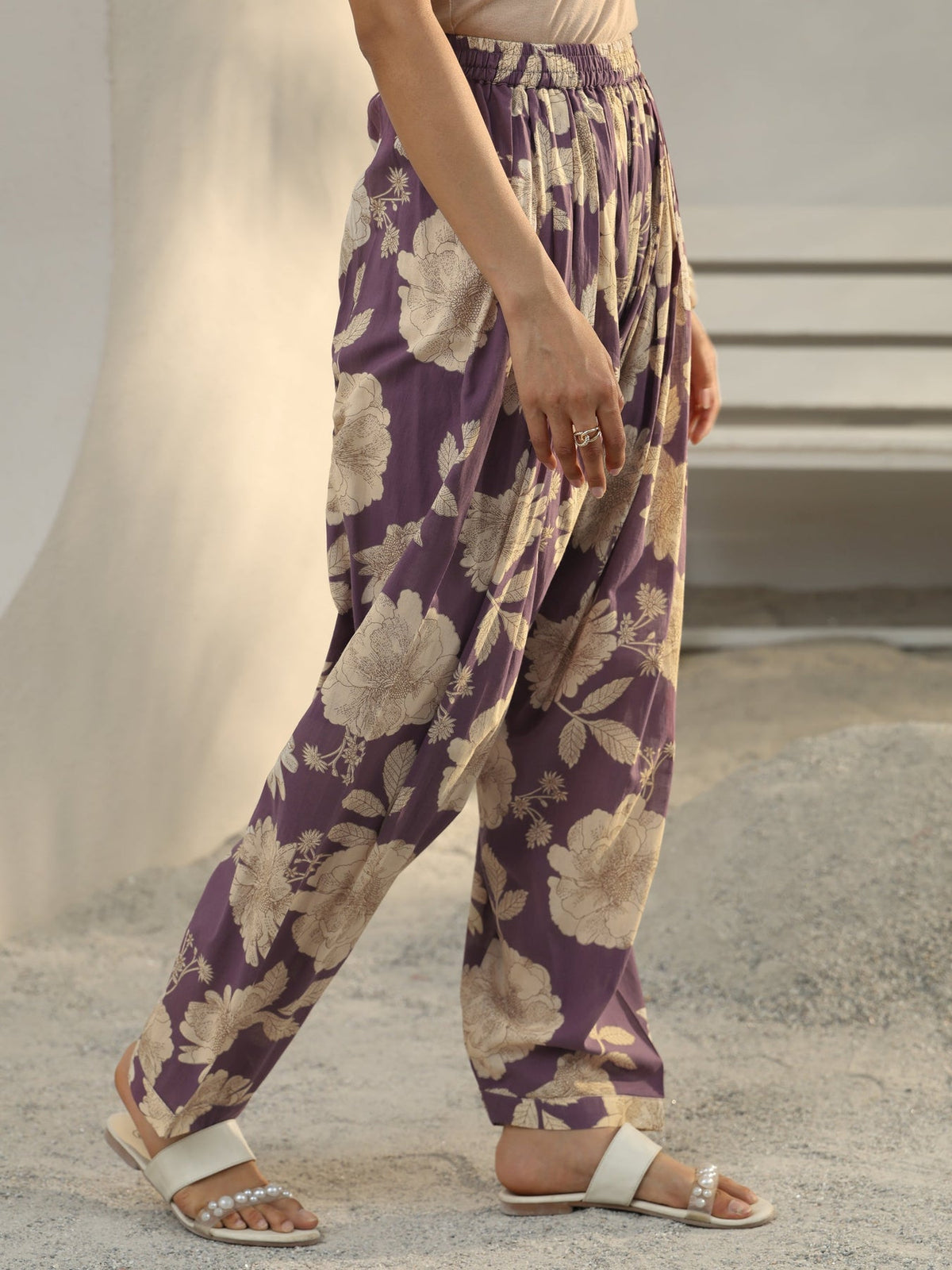 Libas Purple Floral Printed Cotton Co-Ord Set CO87