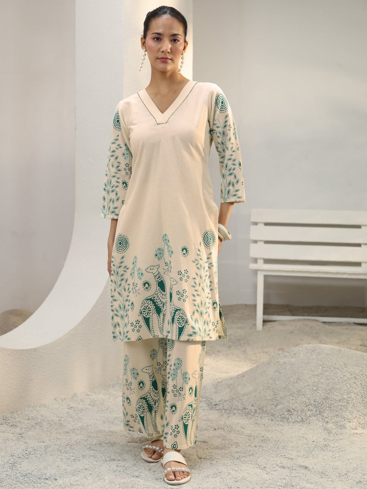 Libas Off White Floral Printed Cotton Co-Ord Set CO87