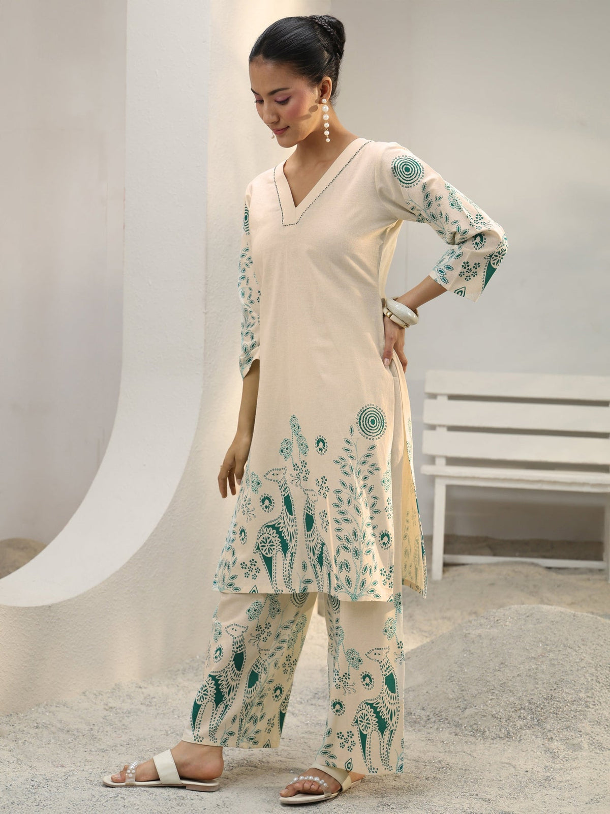 Libas Off White Floral Printed Cotton Co-Ord Set CO87