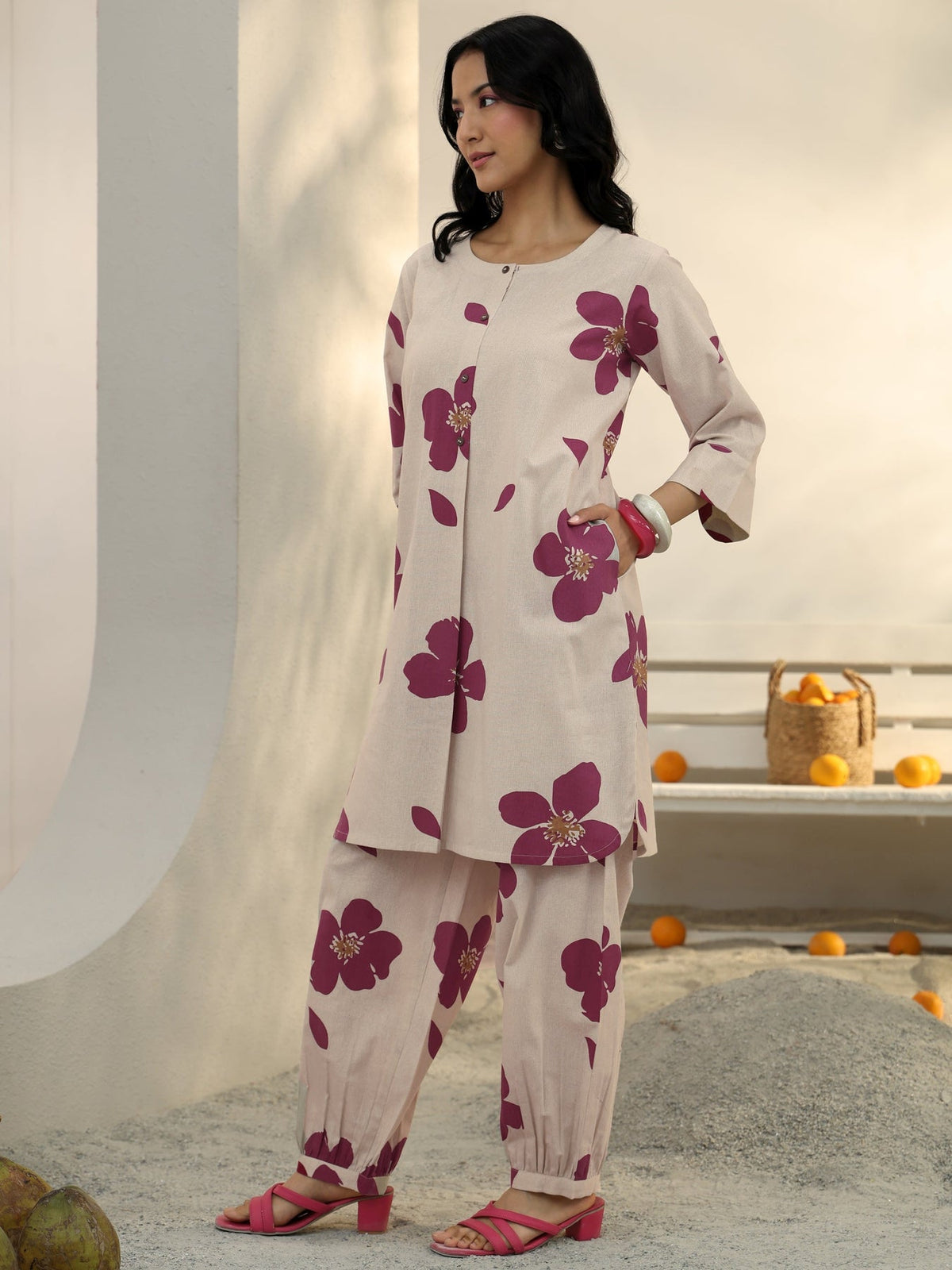 Libas Off White Floral Printed Cotton Co-Ord Set CO87