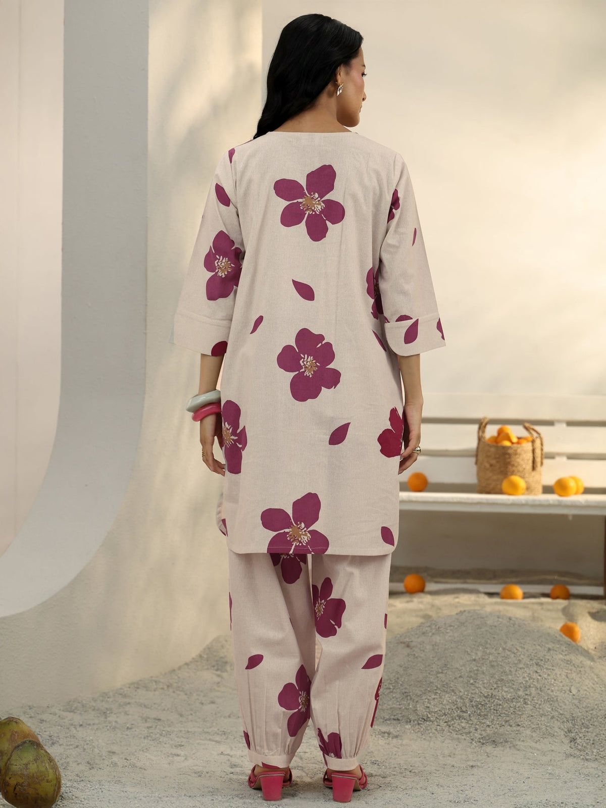 Libas Off White Floral Printed Cotton Co-Ord Set CO87