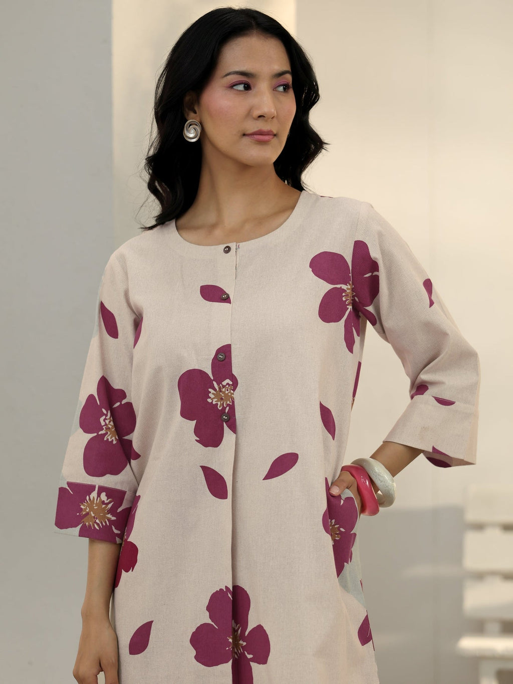 Libas Off White Floral Printed Cotton Co-Ord Set CO87