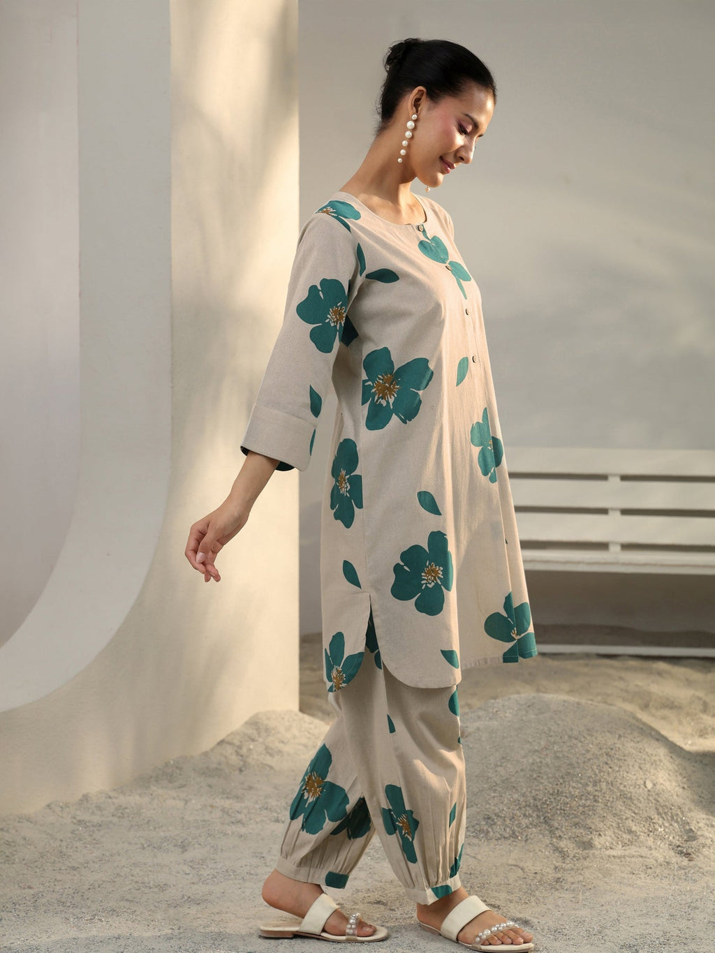 Libas Off White Floral Printed Cotton Co-Ord Set CO87