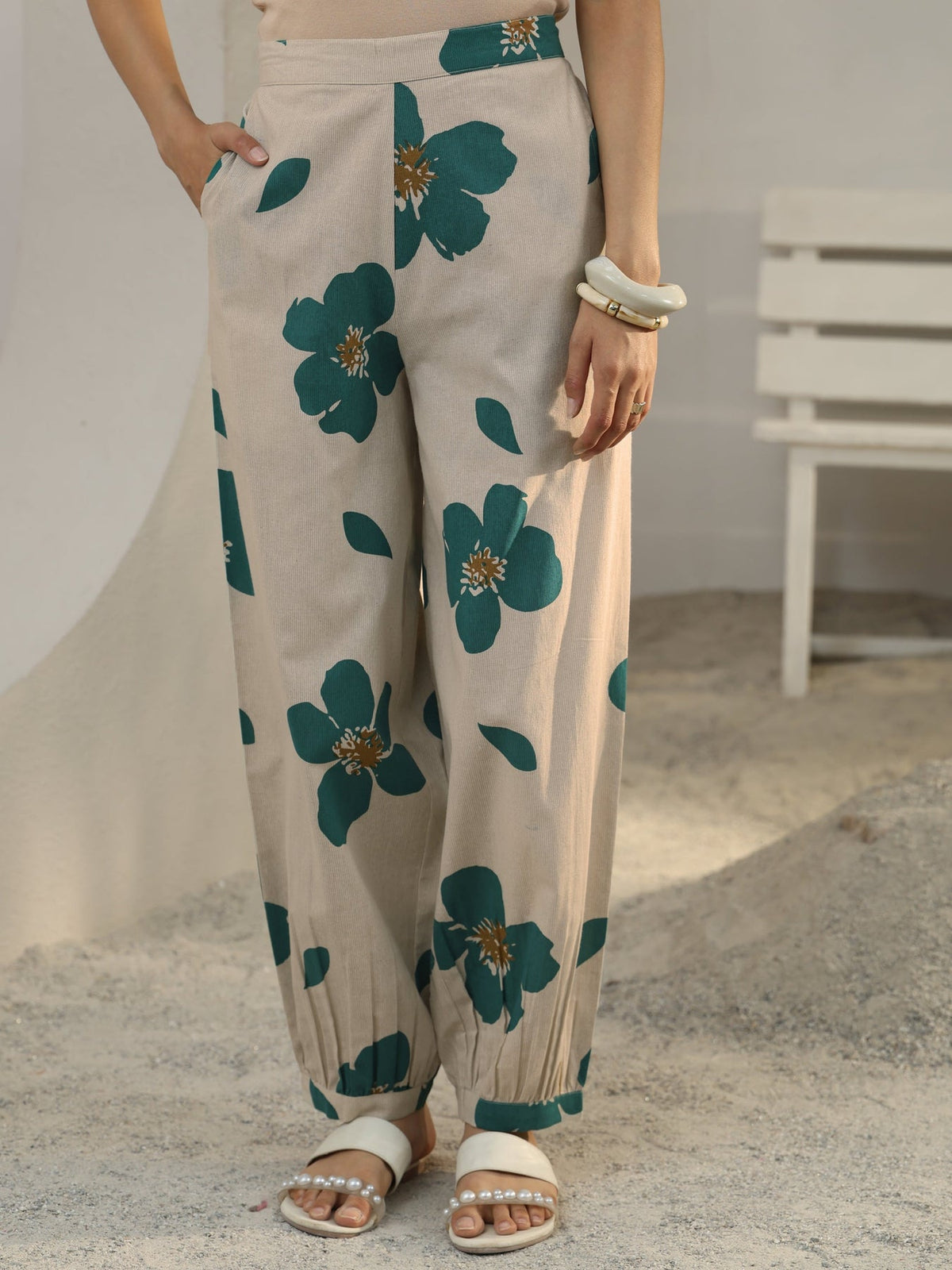 Libas Off White Floral Printed Cotton Co-Ord Set CO87