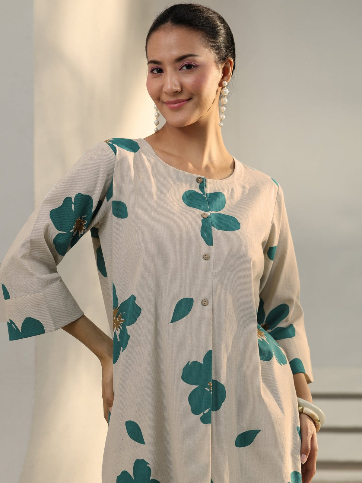 Libas Off White Floral Printed Cotton Co-Ord Set CO87