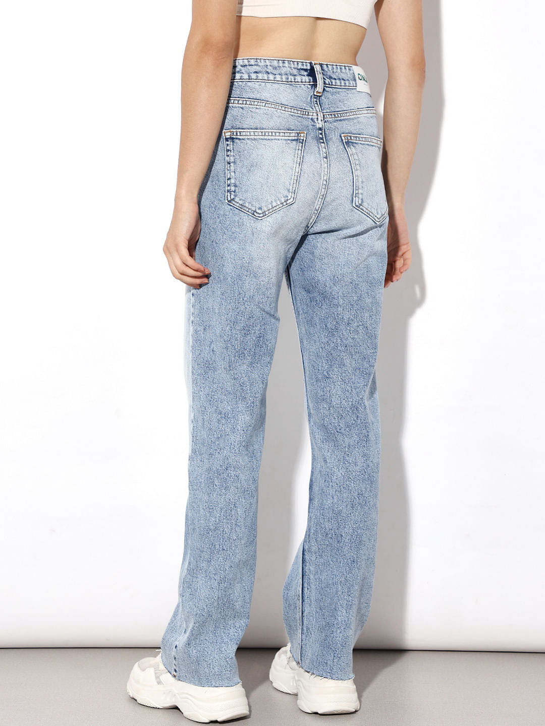 Light Blue Distressed Straight Fit Jeans