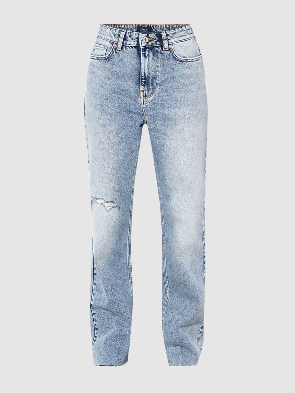 Light Blue Distressed Straight Fit Jeans