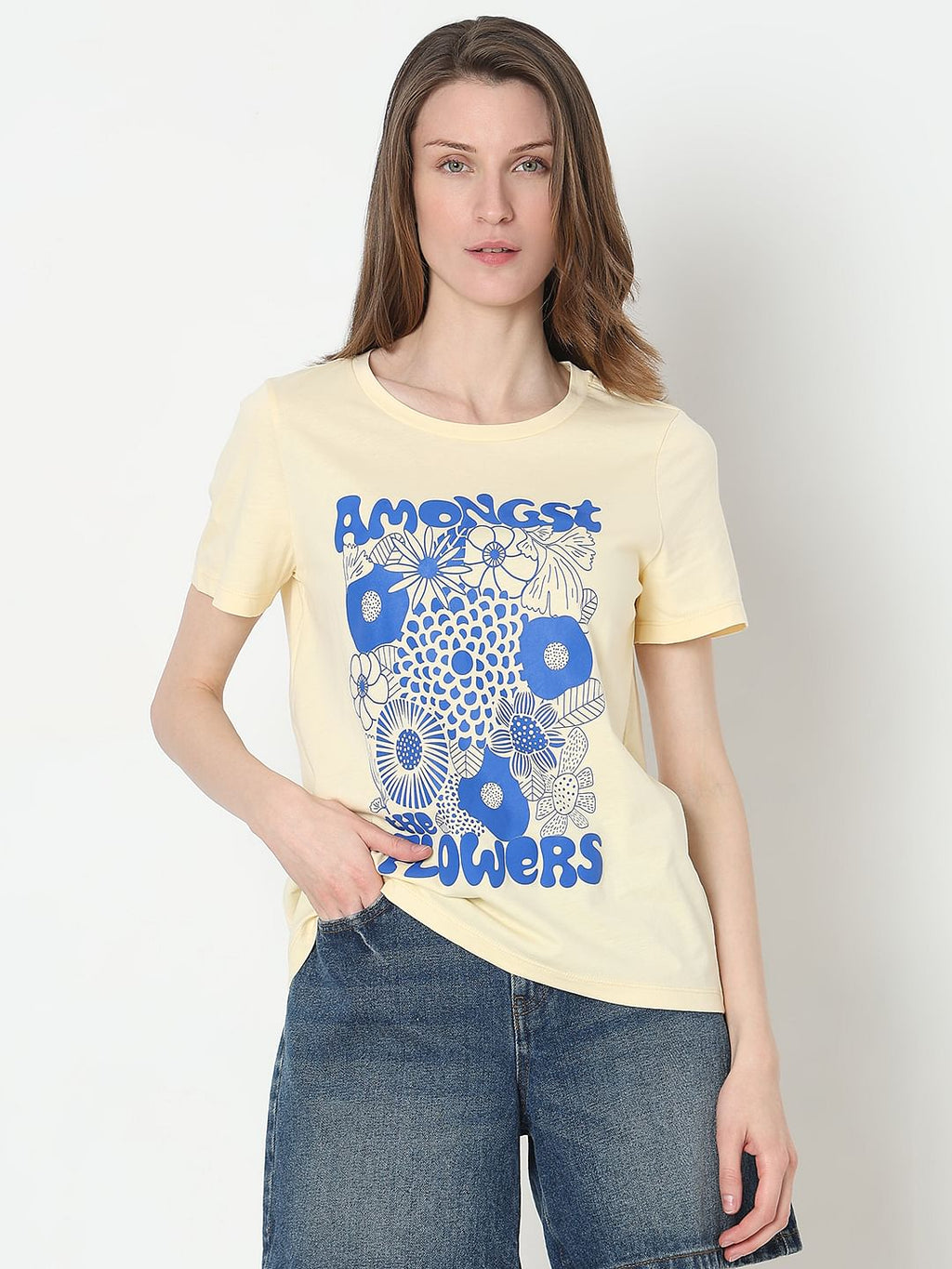 Yellow Graphic Print Cotton T-Shirt