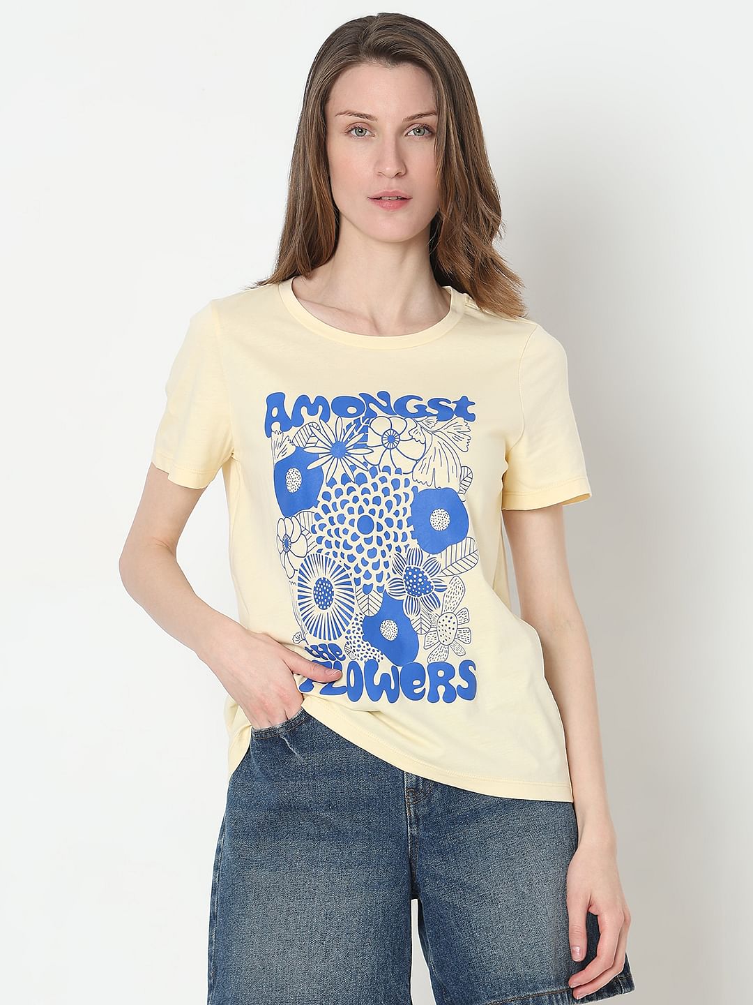 Yellow Graphic Print Cotton T-Shirt