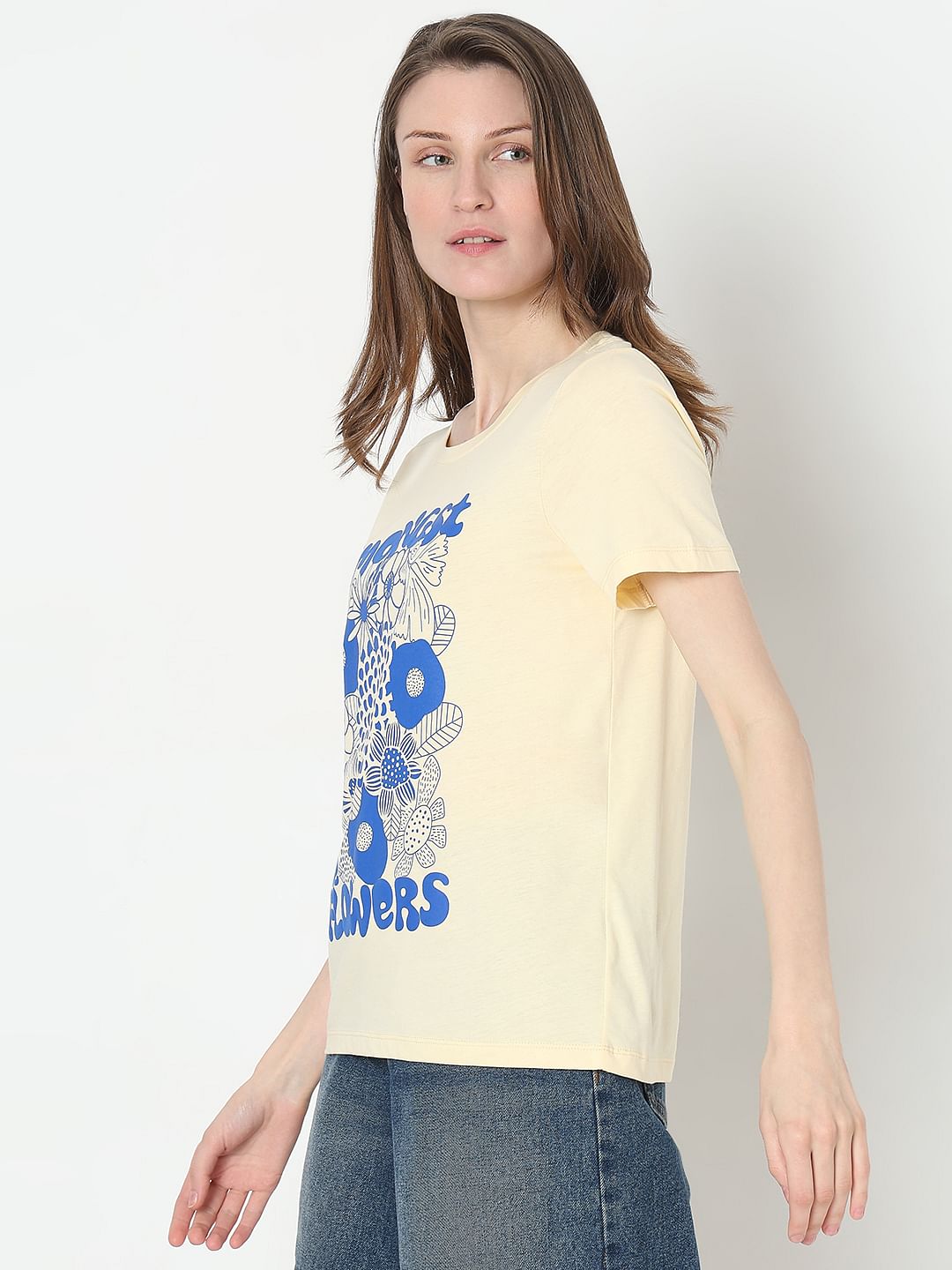 Yellow Graphic Print Cotton T-Shirt