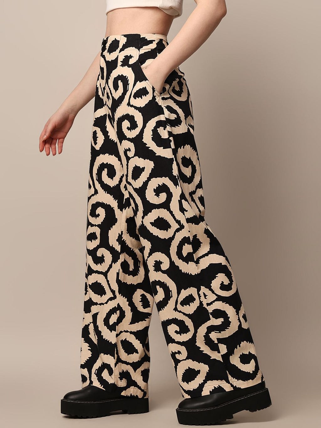 Beige Printed Co-Ord Set Pants