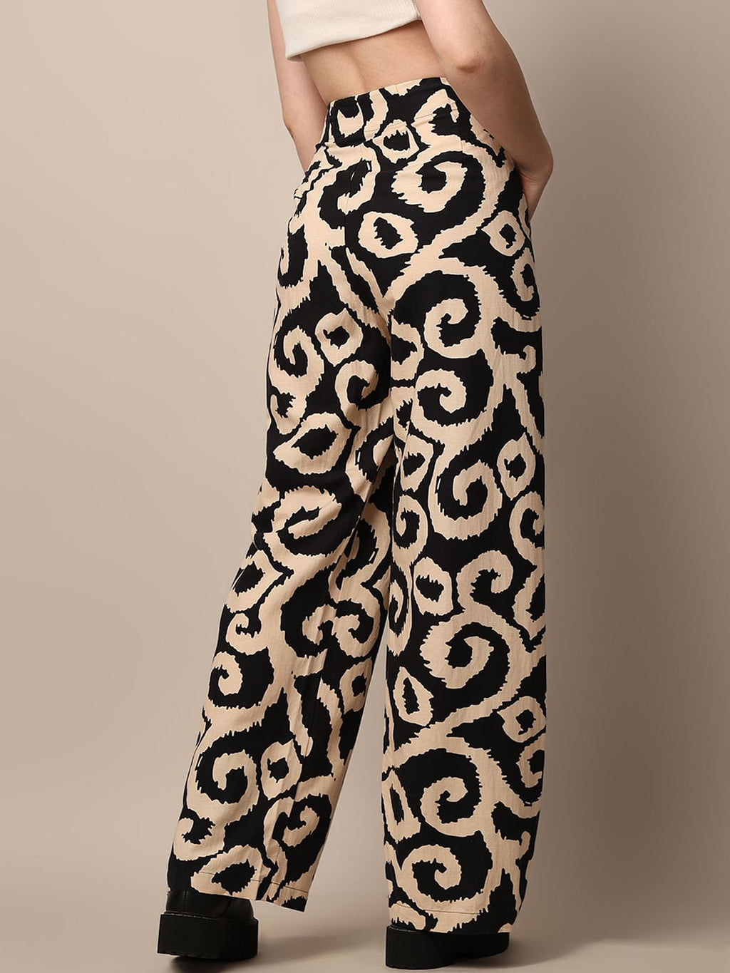 Beige Printed Co-Ord Set Pants