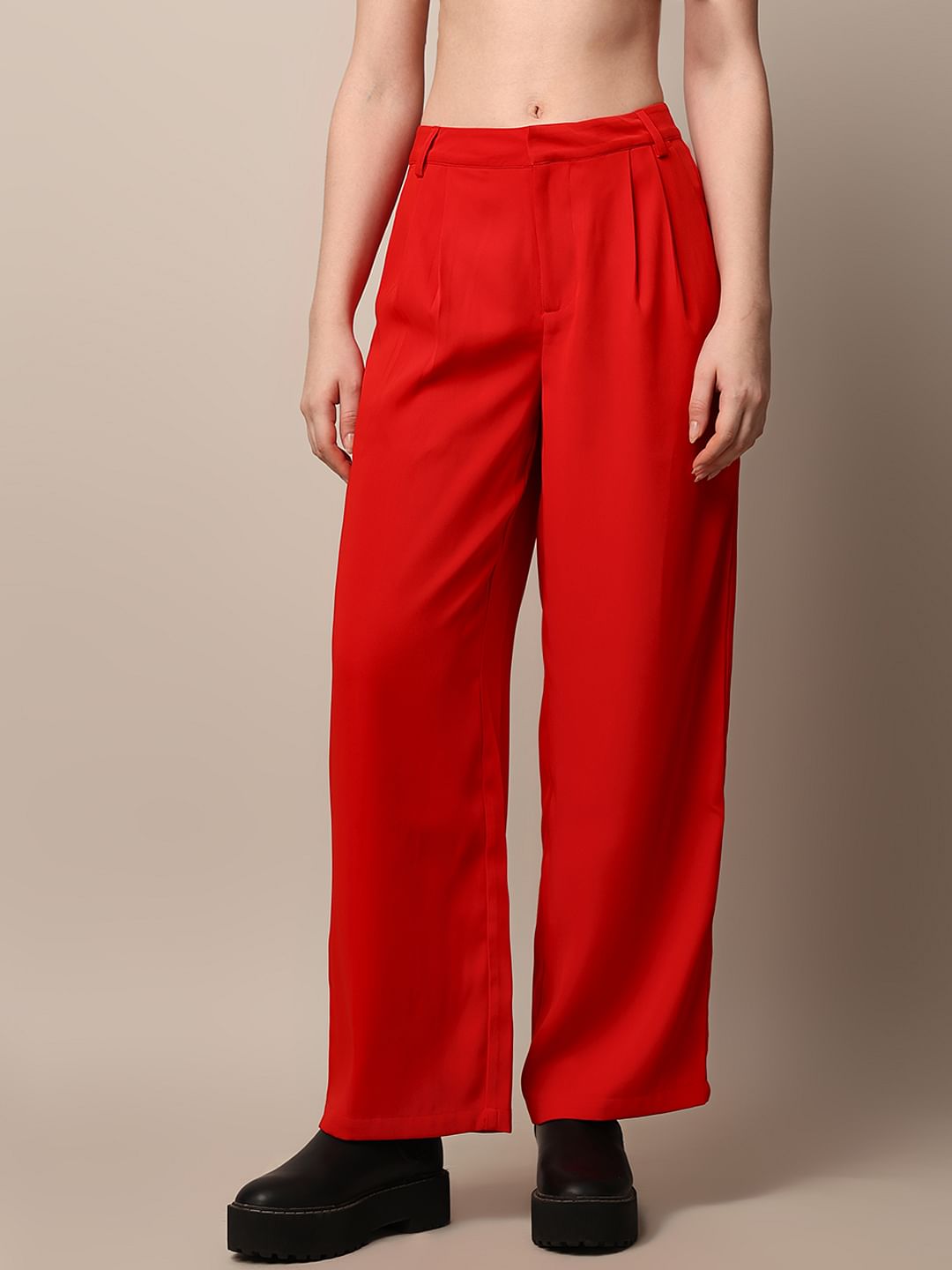 Red High Rise Tailored Co-Ord Set Pants