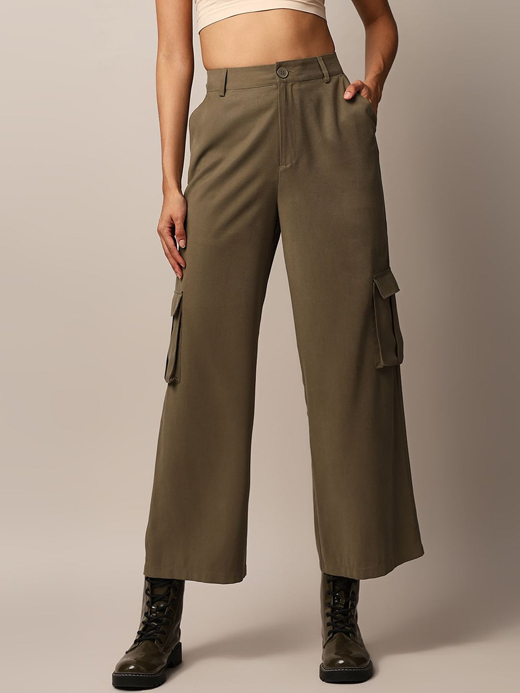 Dark Olive High Rise Co-Ord Set Pants