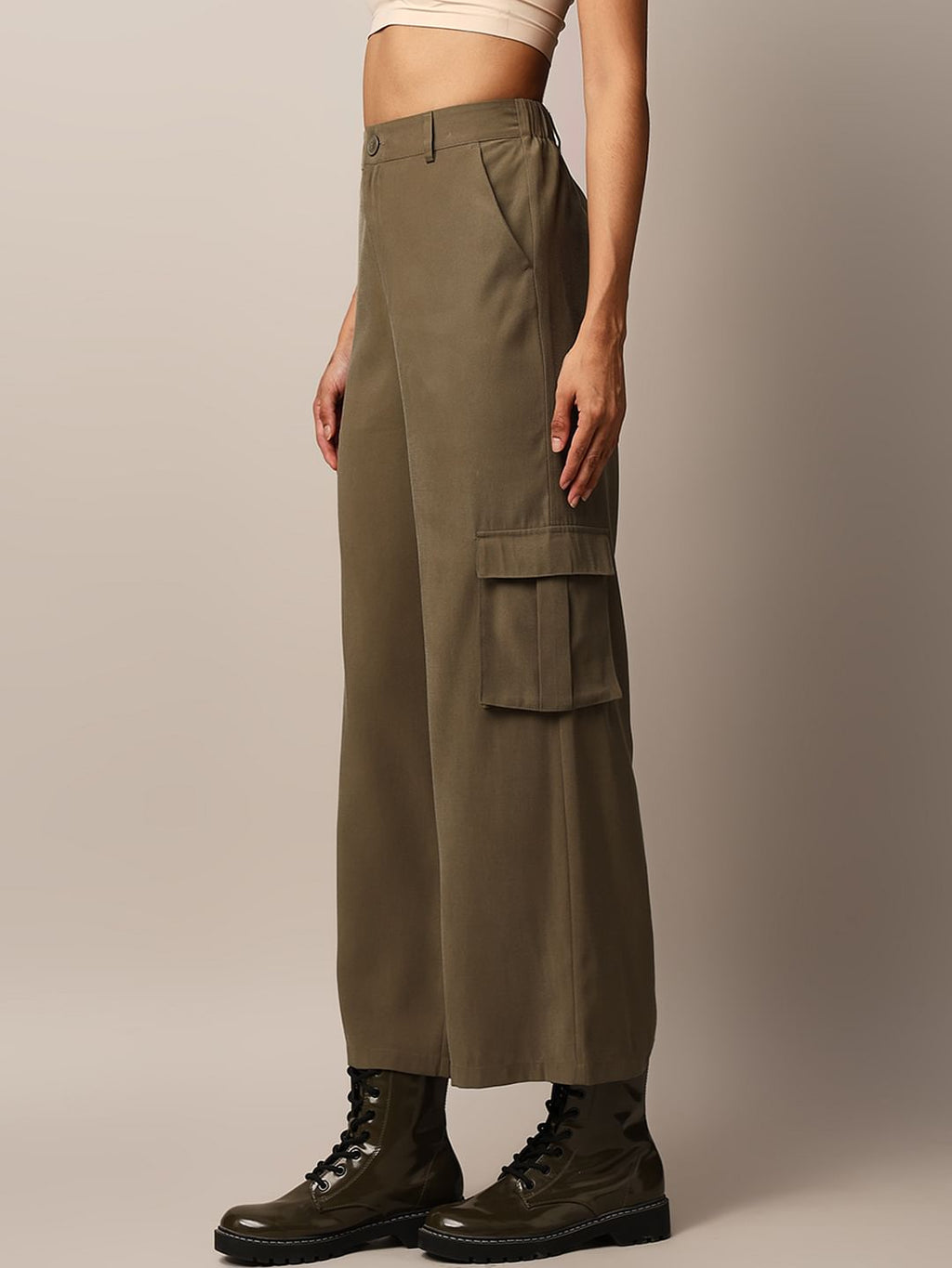 Dark Olive High Rise Co-Ord Set Pants