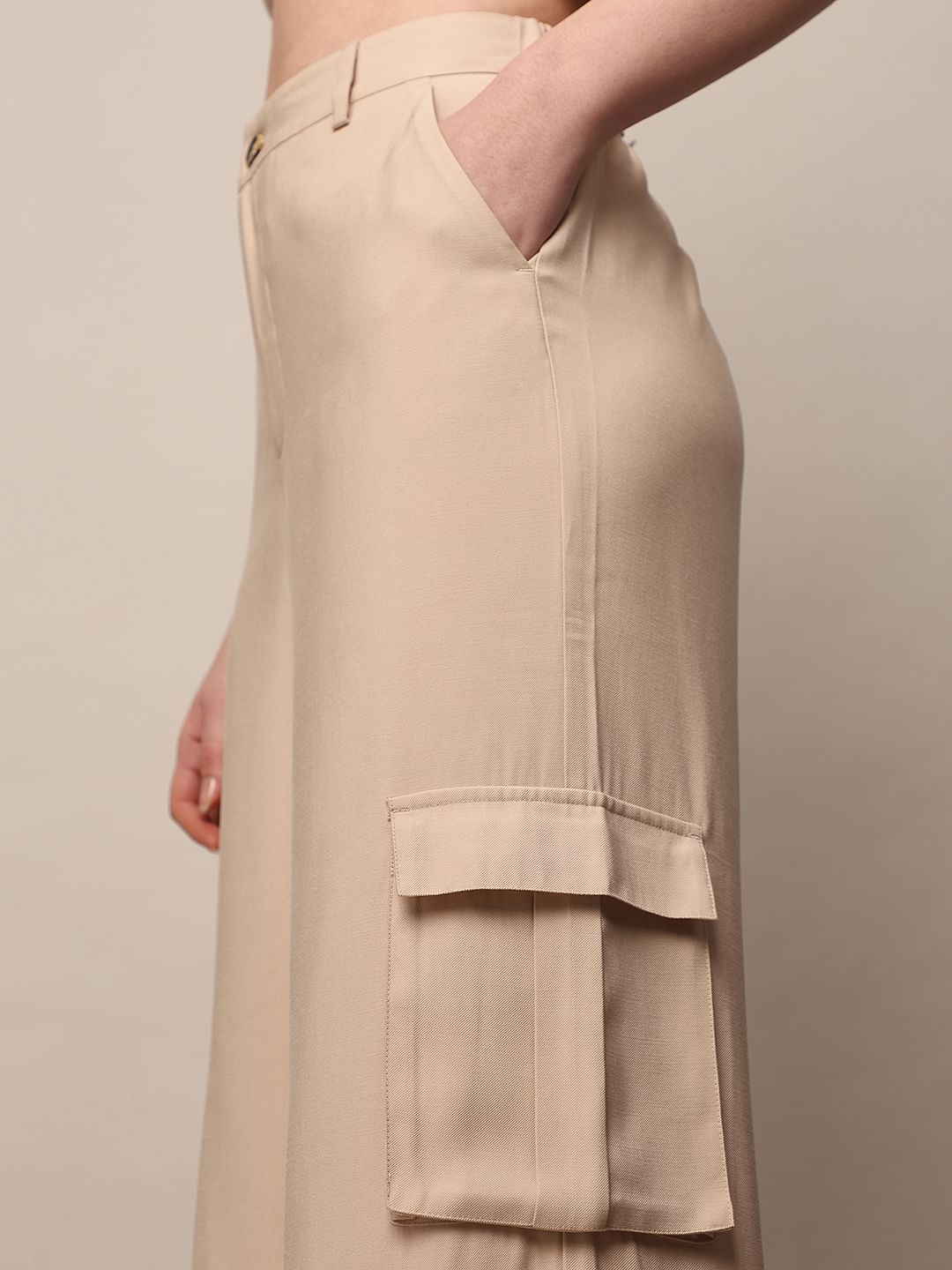 Beige High Rise Co-Ord Set Pants