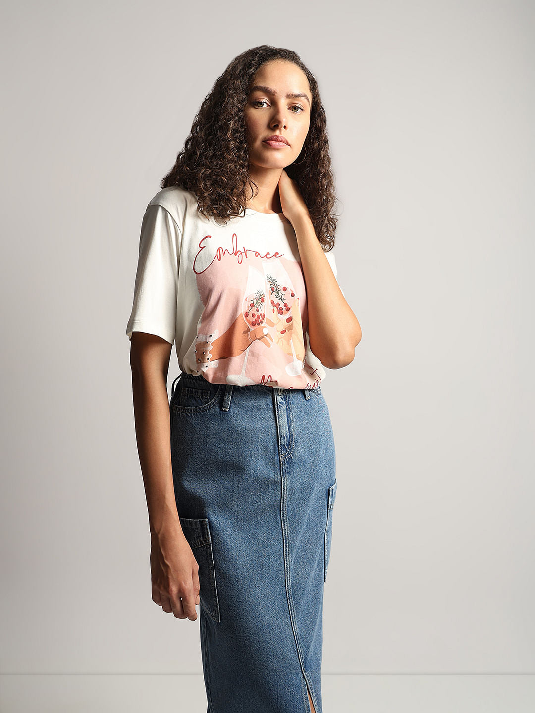 White Graphic Quote Print T-Shirt