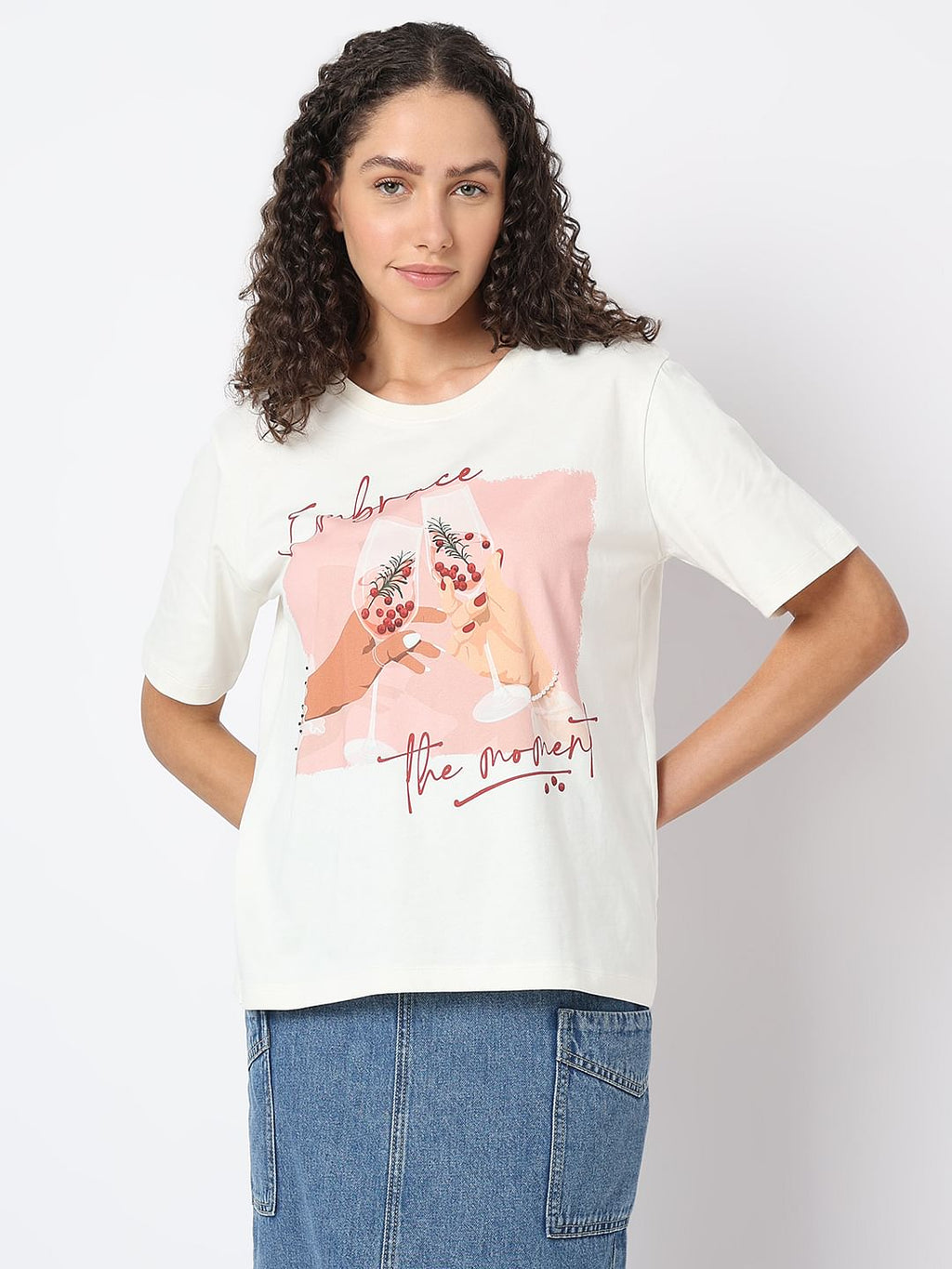 White Graphic Quote Print T-Shirt