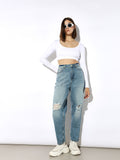 Blue Distressed Slouchy Fit Jeans