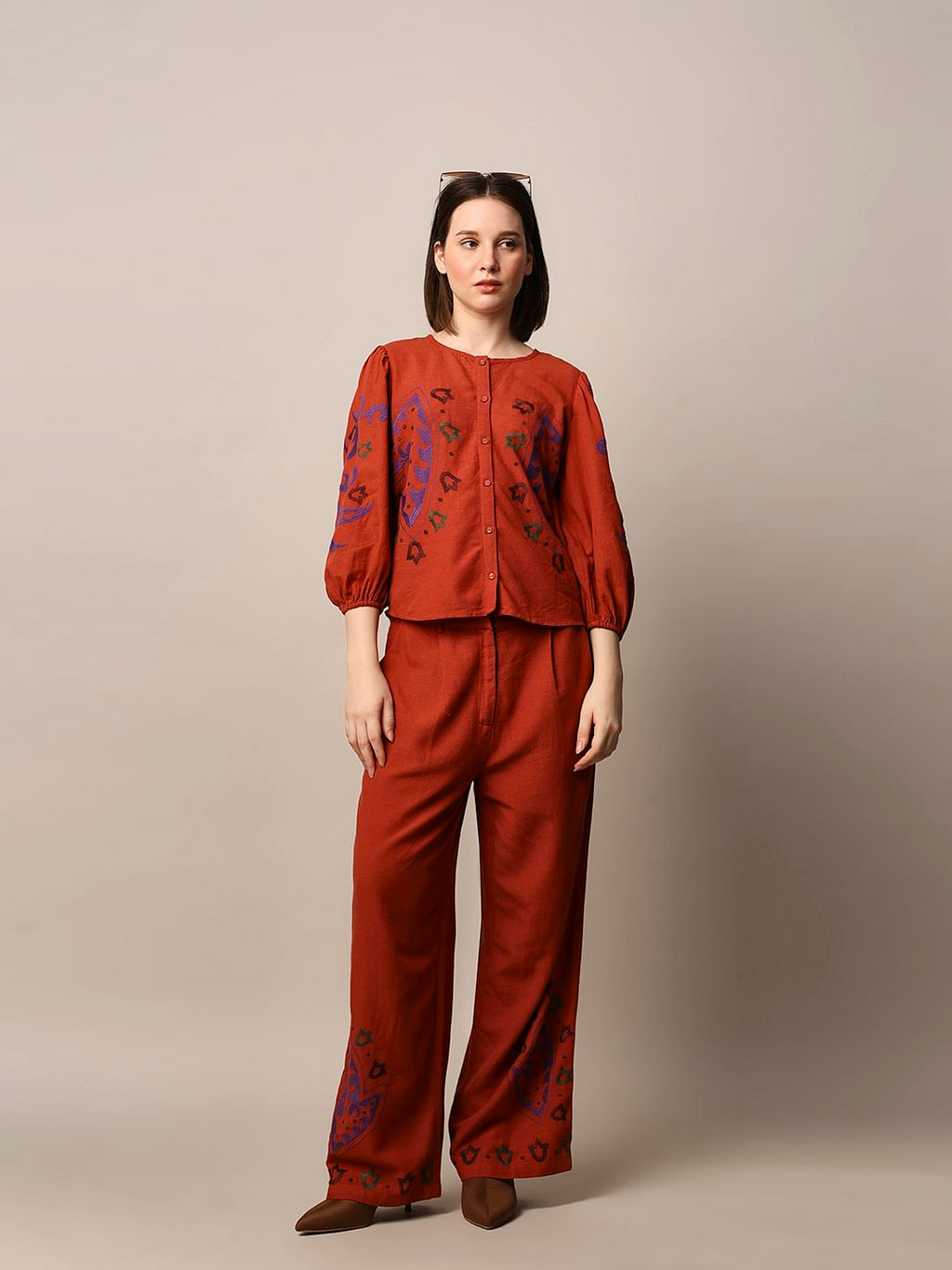 Rust Embroidered Pants