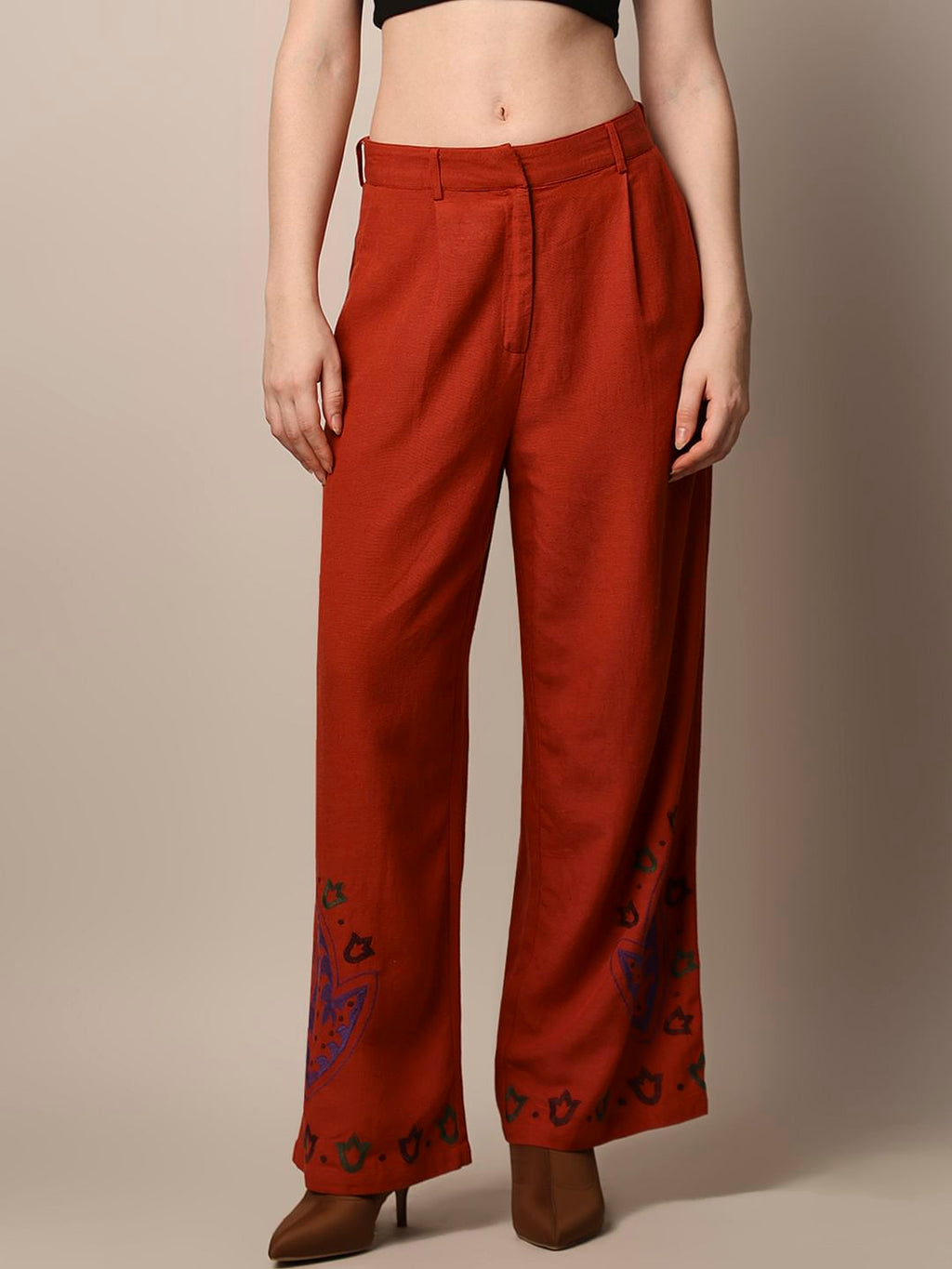 Rust Embroidered Pants