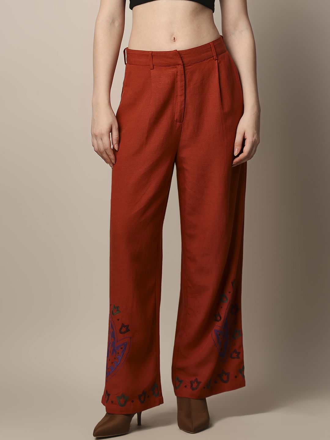 Rust Embroidered Pants
