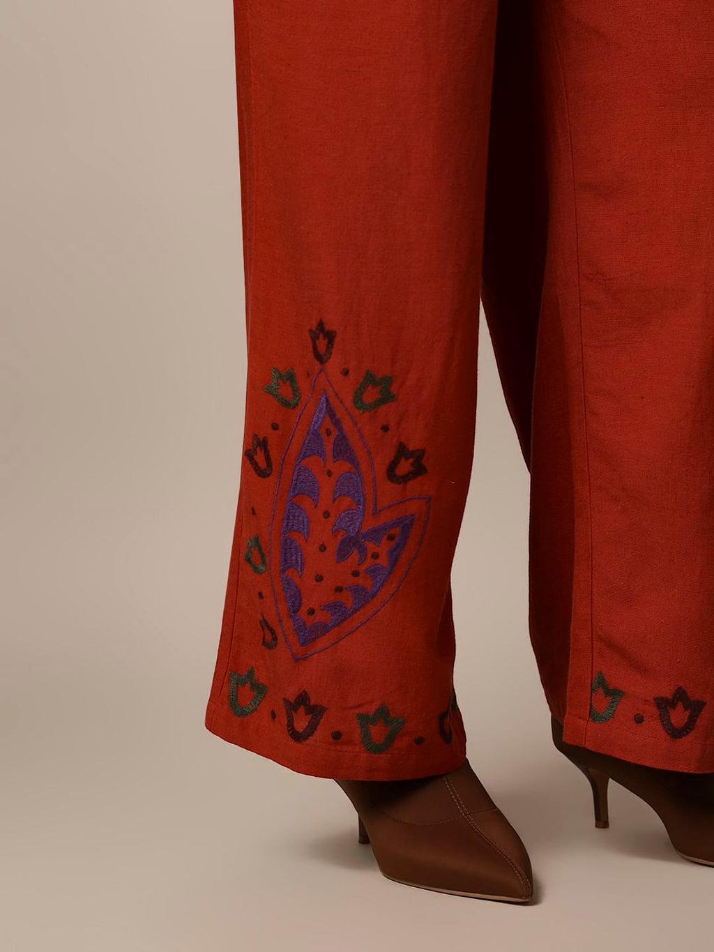 Rust Embroidered Pants