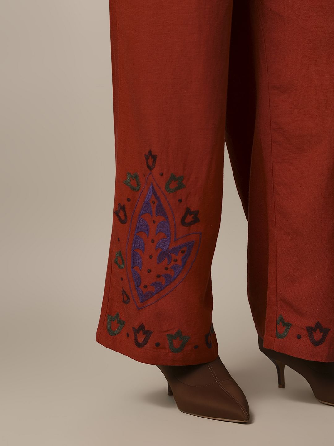 Rust Embroidered Pants
