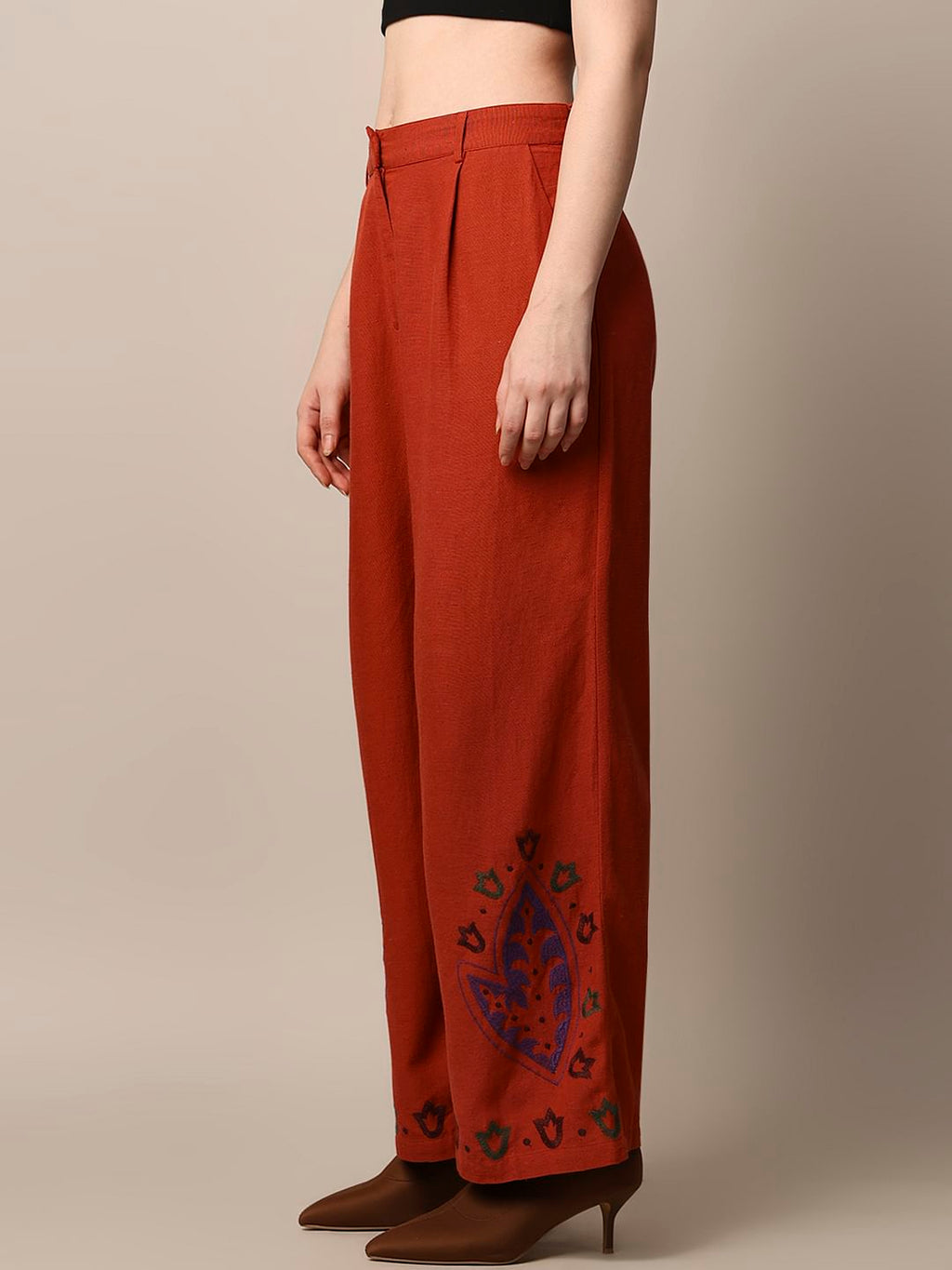 Rust Embroidered Pants
