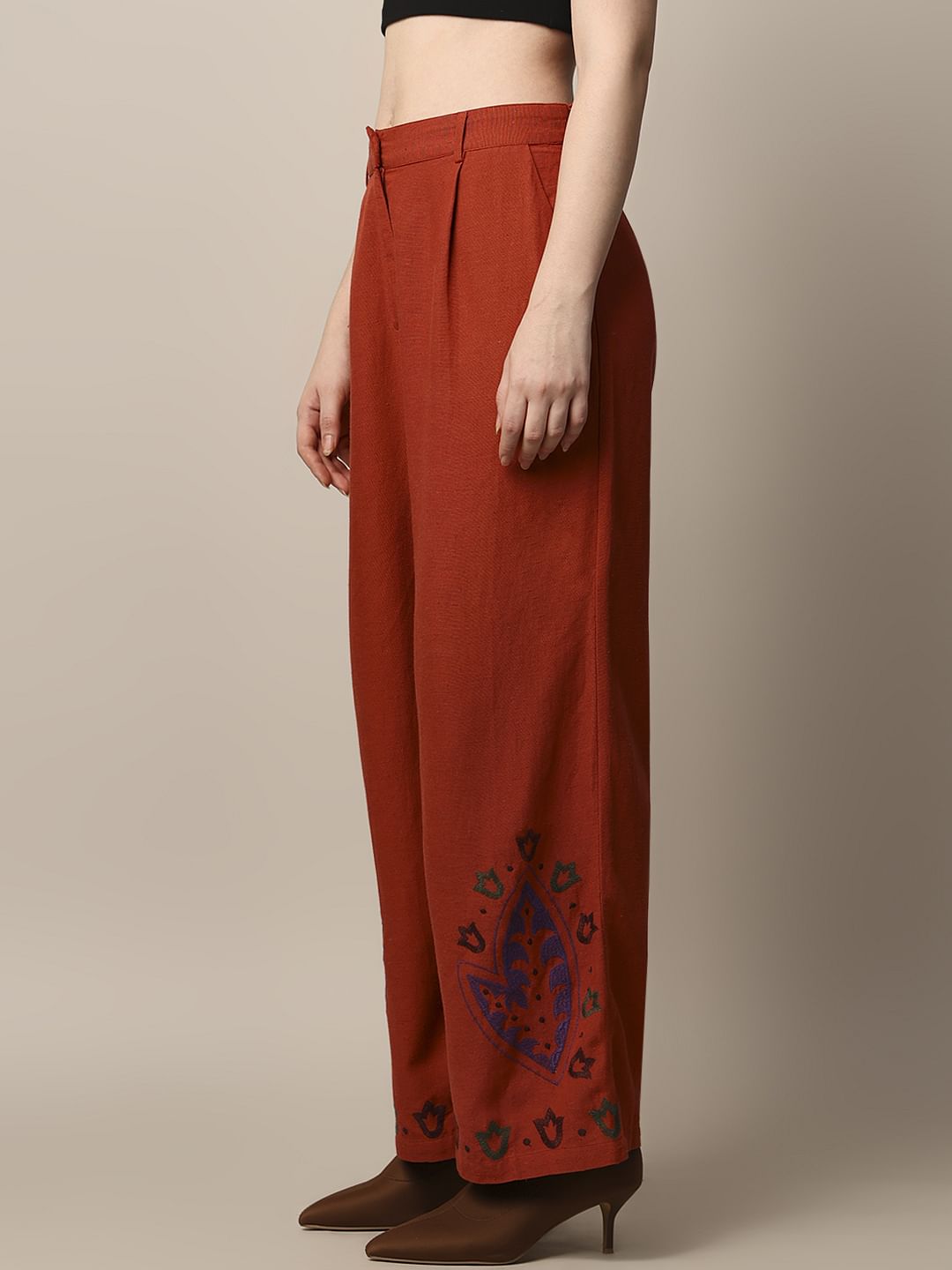 Rust Embroidered Pants