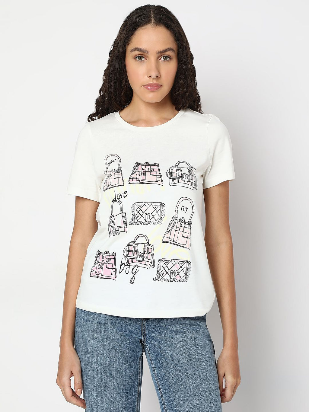 White Graphic Print Cotton T-Shirt