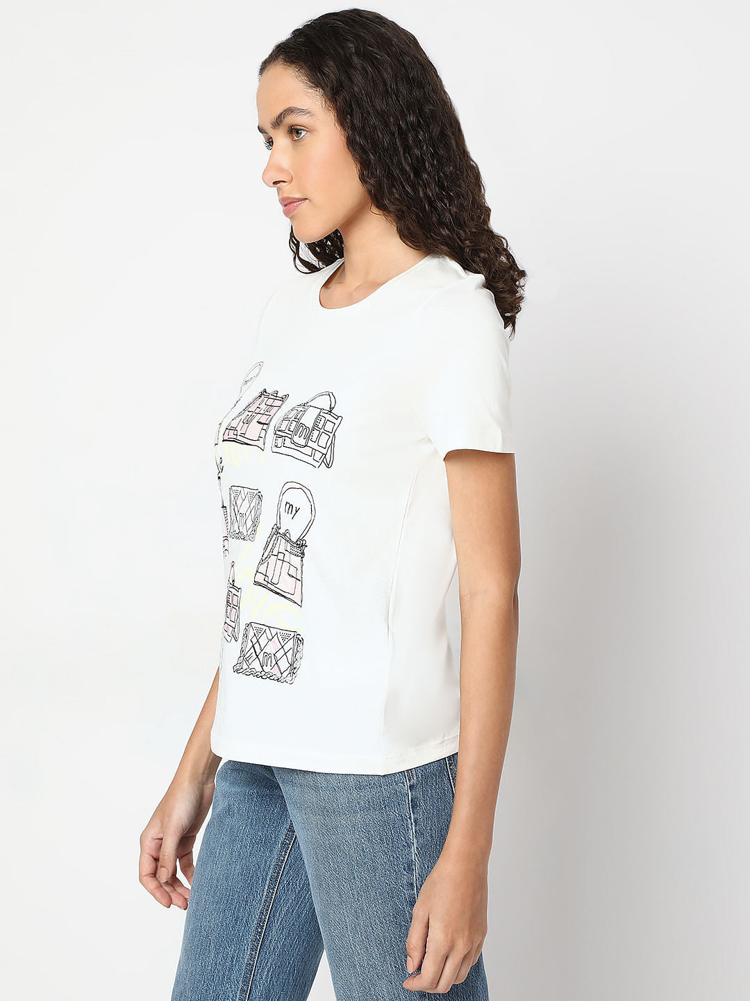White Graphic Print Cotton T-Shirt