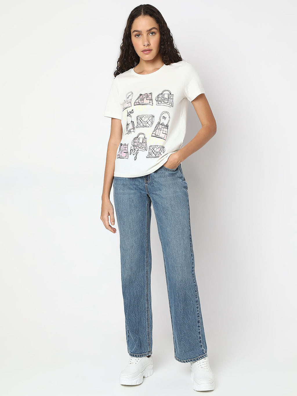 White Graphic Print Cotton T-Shirt