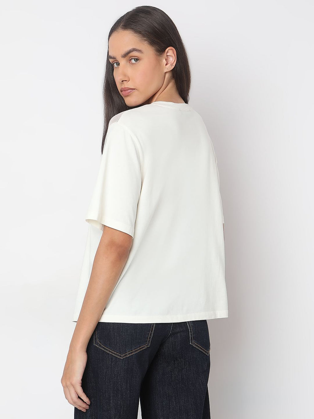 White Floral Appliqu Mesh T-Shirt