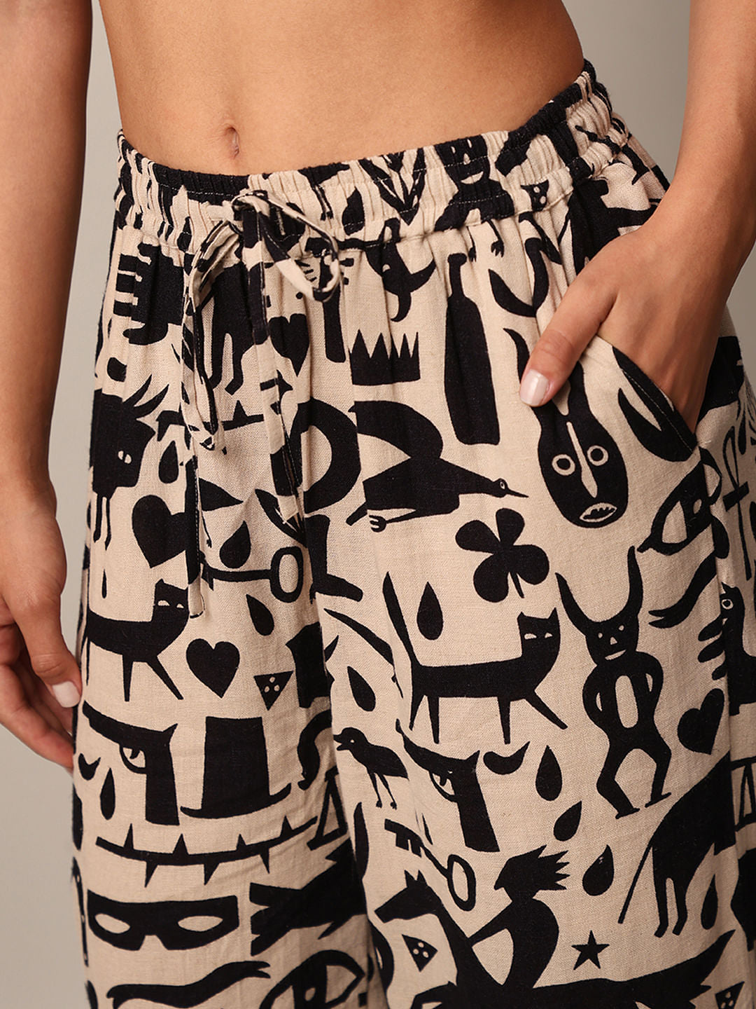 Beige Printed Co-Ord Set Pants