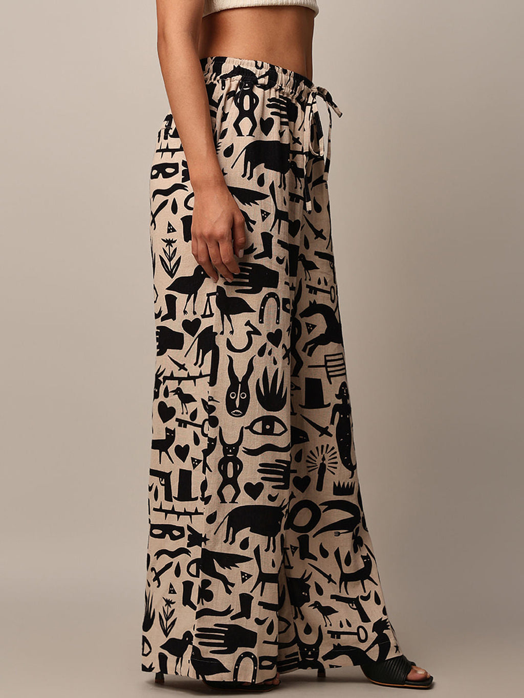 Beige Printed Co-Ord Set Pants