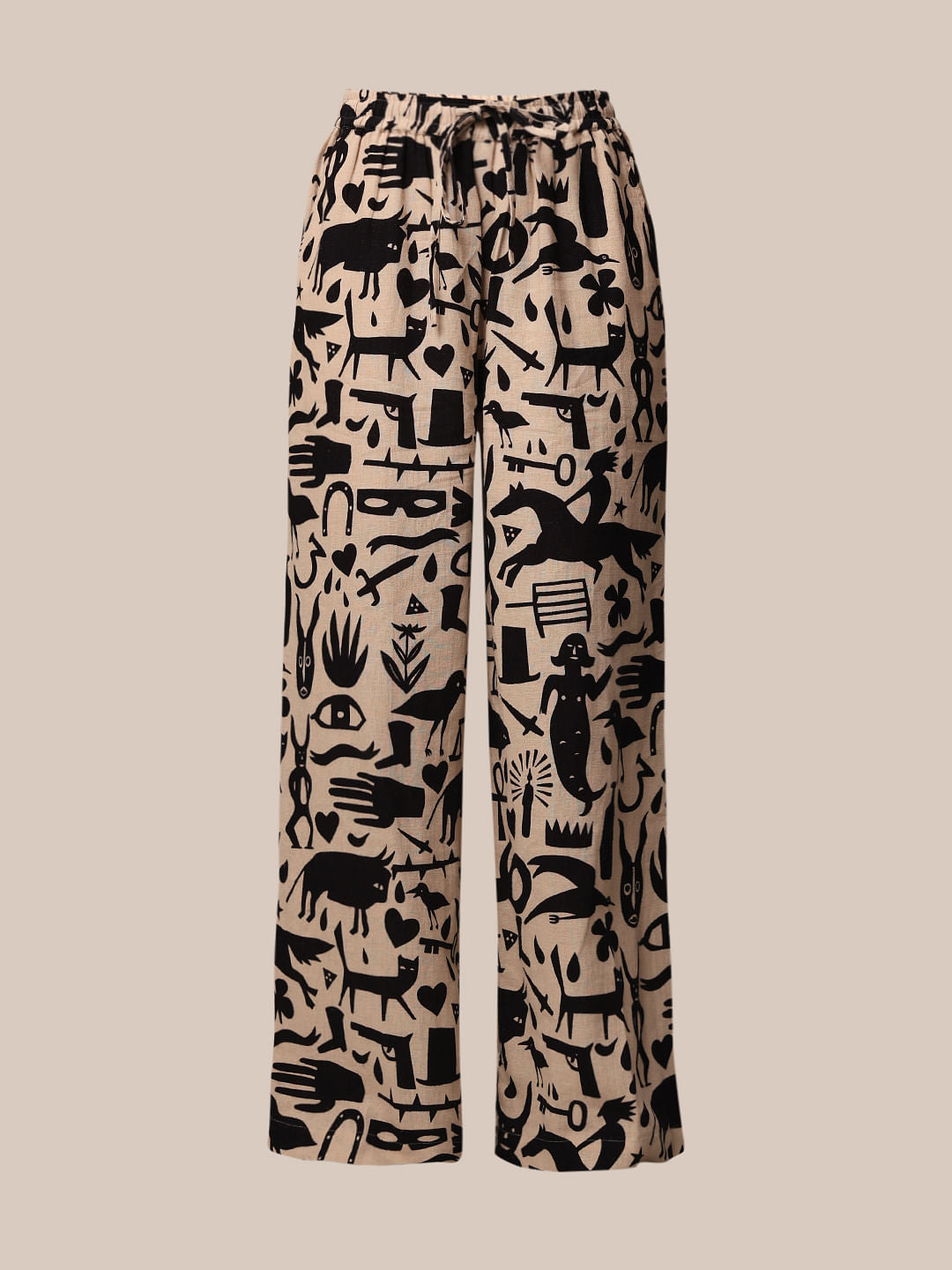 Beige Printed Co-Ord Set Pants