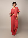 Red Linen Blend Co-Ord Set Pants