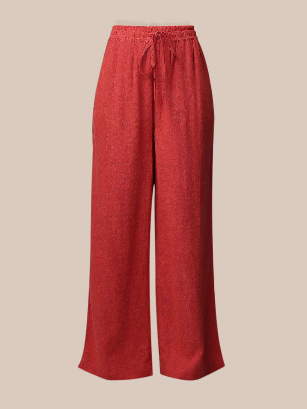 Red Linen Blend Co-Ord Set Pants