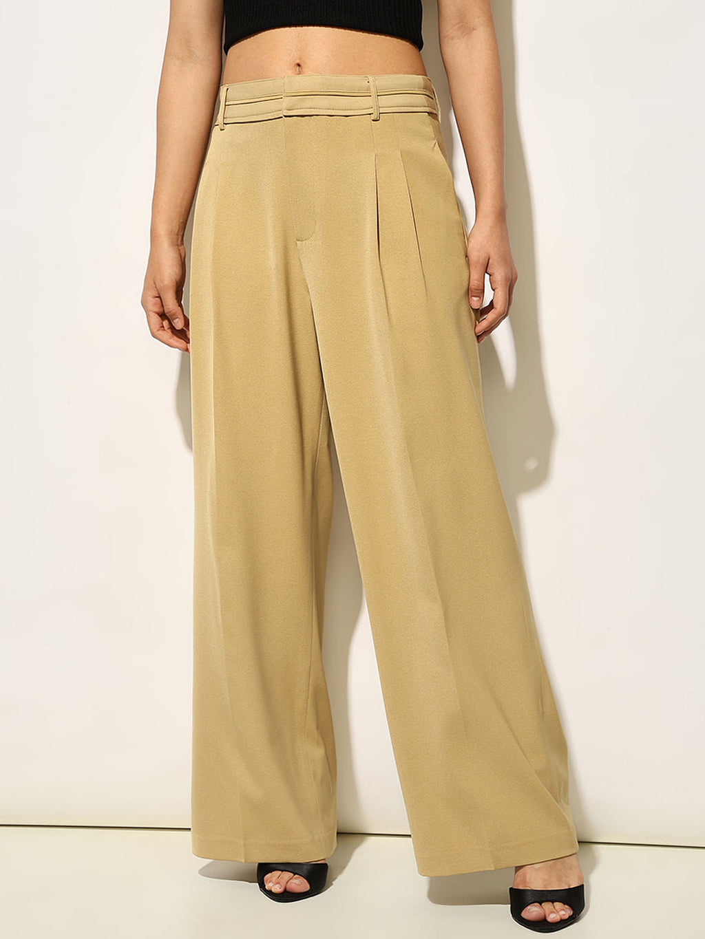 Khaki Tailored Wide Leg Pants