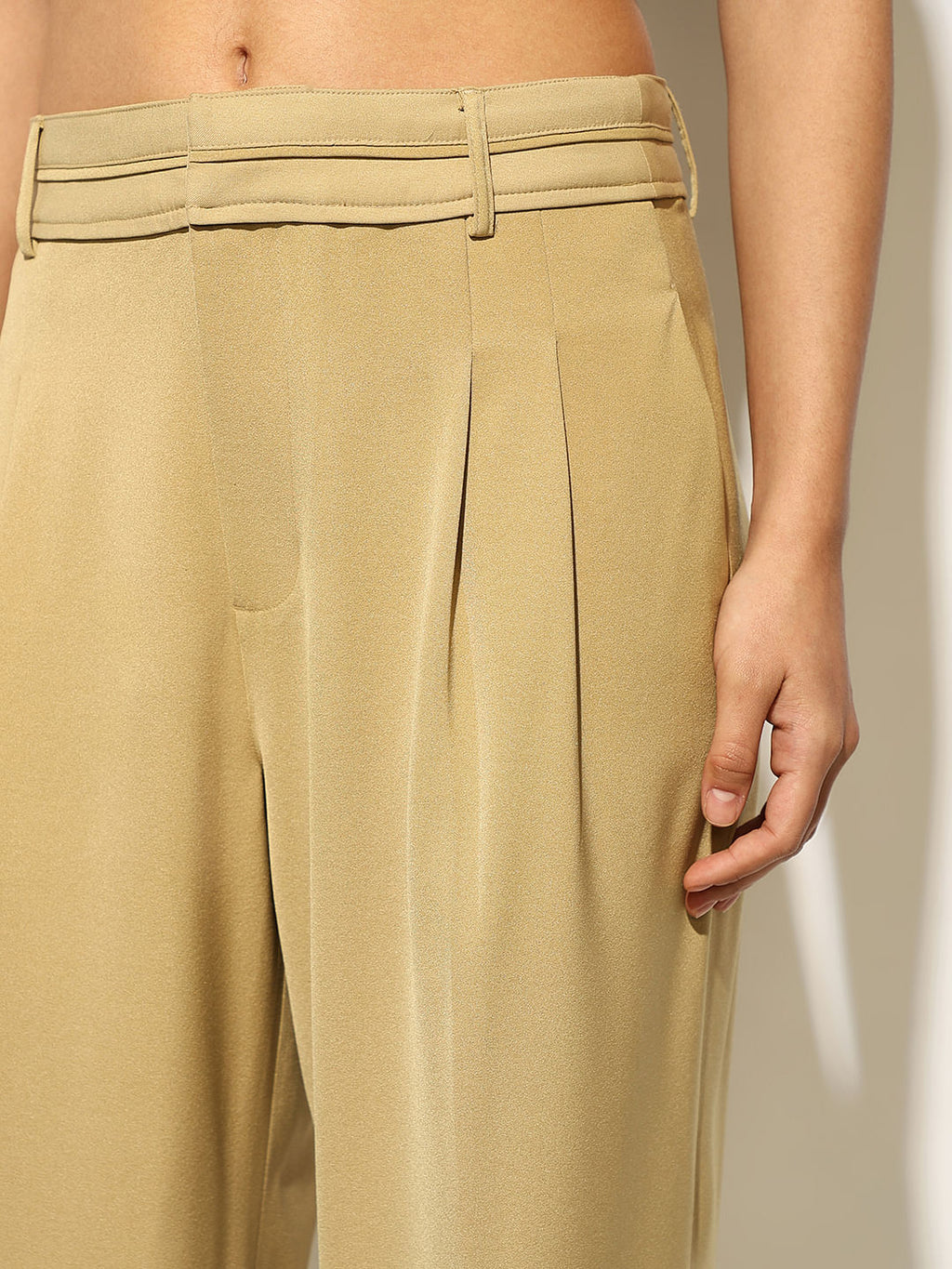 Khaki Tailored Wide Leg Pants